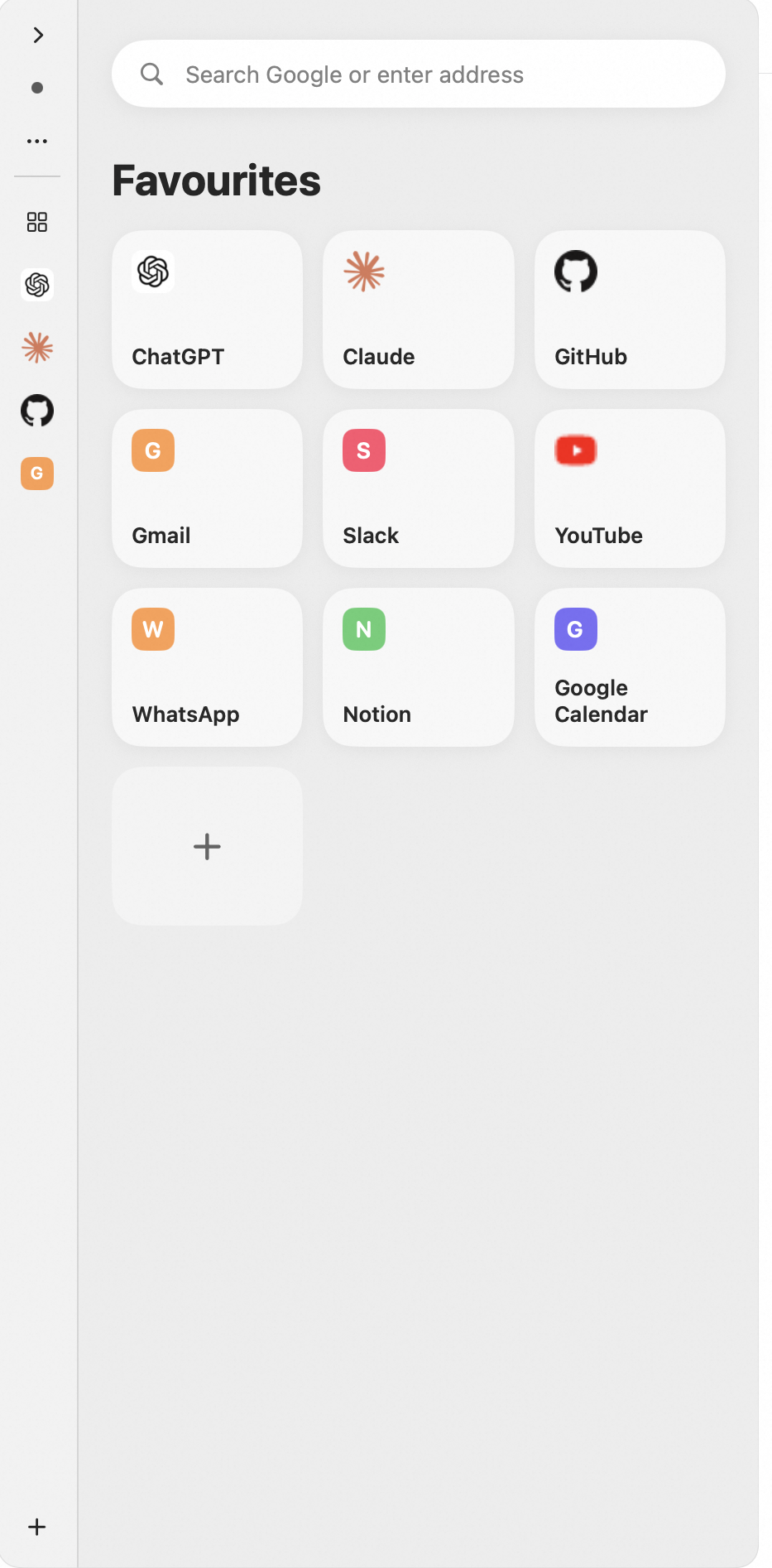 SlideBrowser panel showing the Favourites grid